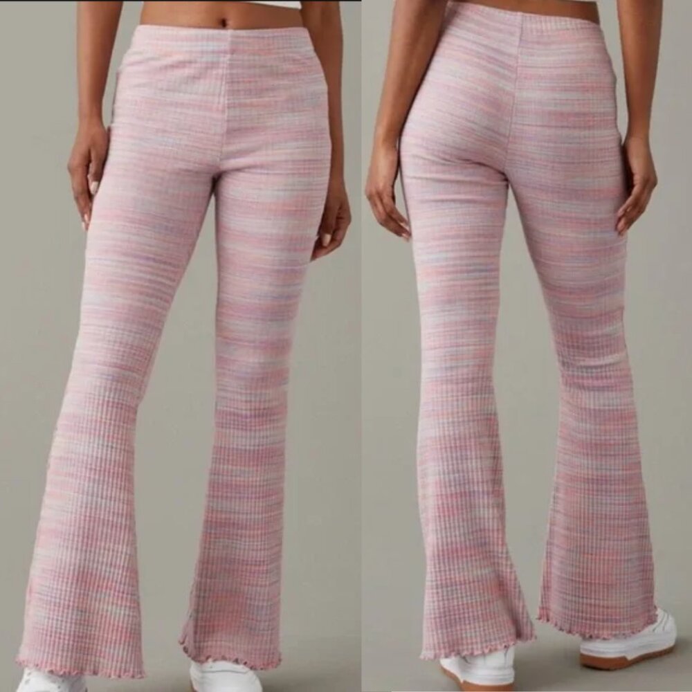NWT AMERICAN EAGLE Ribbed Pink Space Dye Flare Pants Small Retro Boho Festival